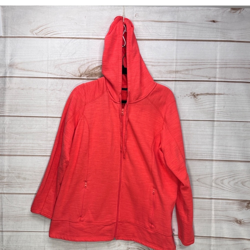 Talbots Full Zip Hoodie Womens 1X Coral Pink Fleece Slub Knit Activewear